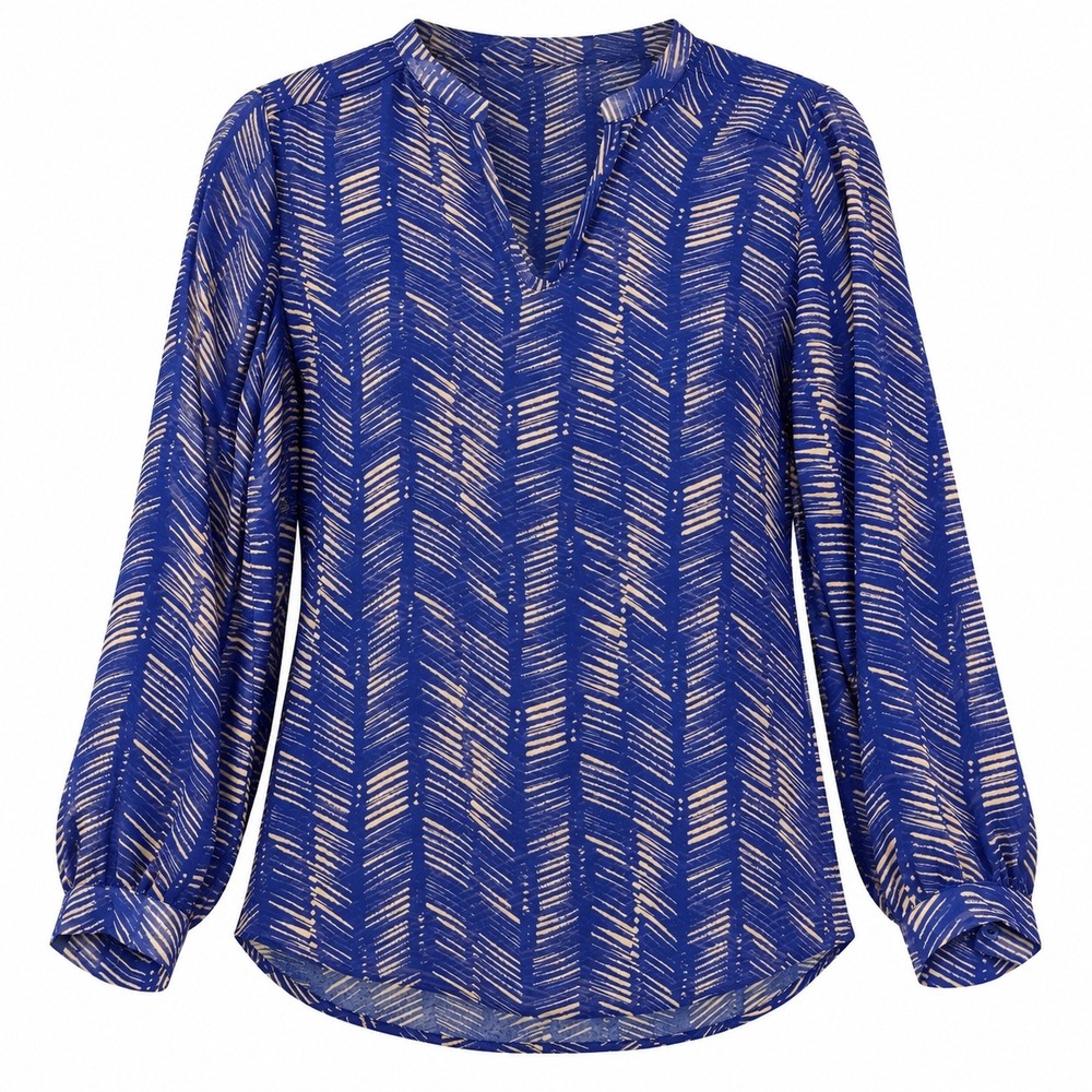 Collective Concepts Blouse Size S Blue Tan Abstract Chevron Modern Boho Layering